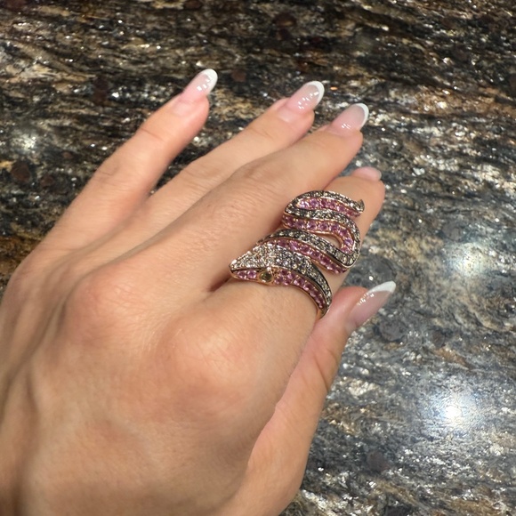 Safari 14K Rose Gold Multi Diamond and Pink Sapphire Snake  Snake Ring Effy 14K Rose Gold